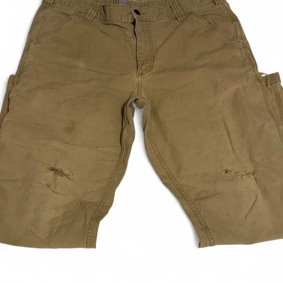 Carhartt Men's Tan/Cream Distressed Carpenter Pants - Picture 6 of 7